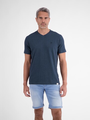 LERROS T-Shirt aus Baumwoll-Leinen-Mix in moderner 2-Tone-Optik in Blau: Vorderseite