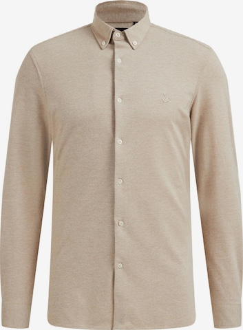 WE Fashion Slim fit Button Up Shirt in Beige: front