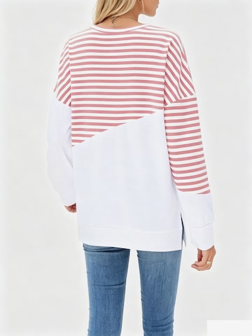 KoJooin Koszulka 'Damen Colorblock Streifen Raglan Sweatshirt Rundhals Seitenschlitze Langarm Freizeit Pullover' w kolorze różowy