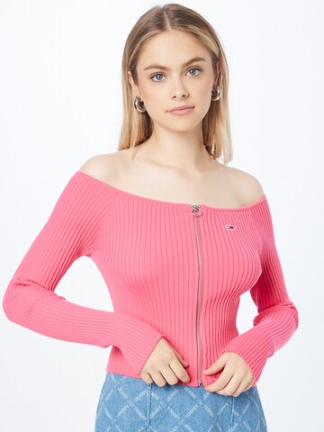 Tommy Jeans Gebreid vest in Roze: voorkant