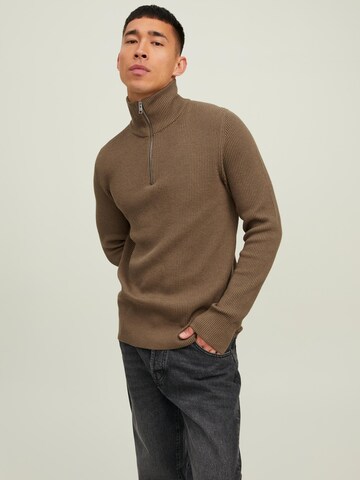 JACK & JONES Sweater 'Perfect' in Brown: front