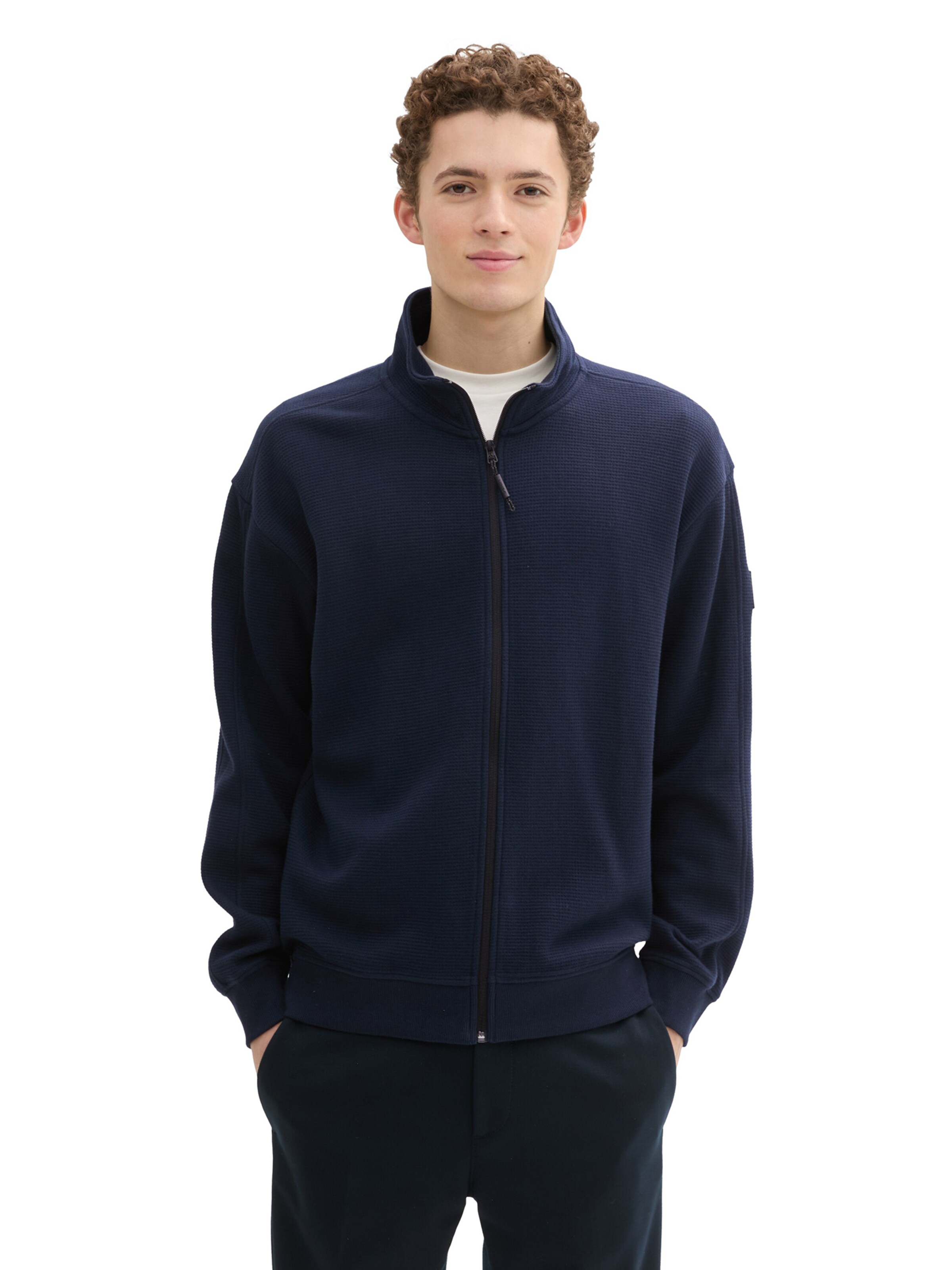 TOM TAILOR DENIM Zip-Up Hoodie in Blue: front