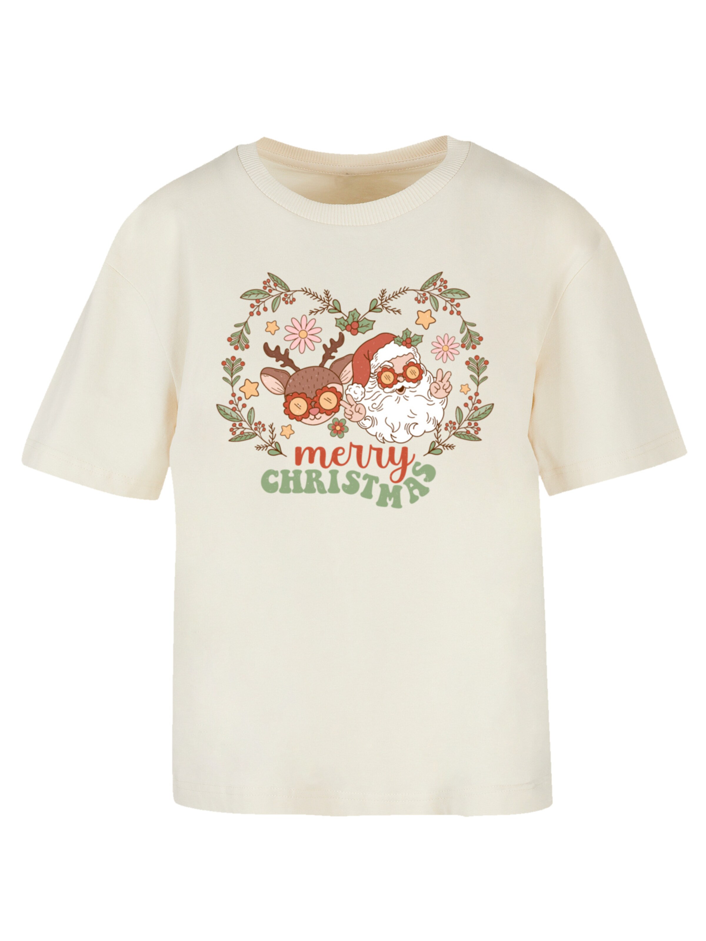 T-shirt 'Christmas Hippie Santa And Reindeer' F4NT4STIC en beige : devant