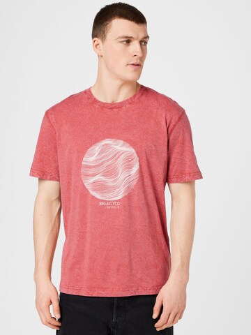 T-Shirt 'RELAXBOB' SELECTED HOMME en rouge : devant