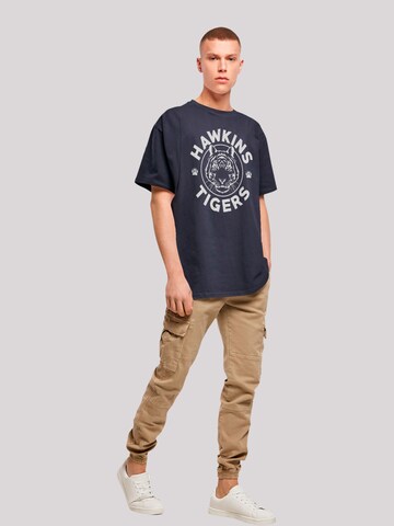 F4NT4STIC Shirt 'Stranger Things Hawkins Grey Tiger Netflix TV Series' in Blue