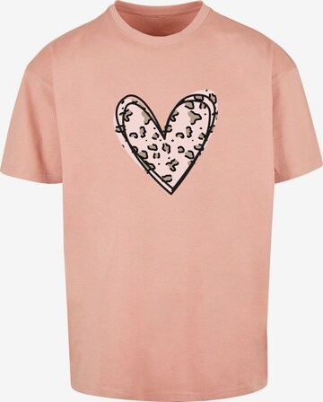 Merchcode T-Shirt 'Valentines Day - Leopard Heart' in Orange: predná strana