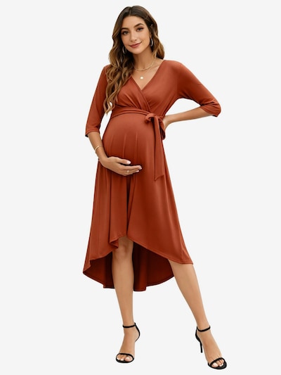 KoJooin Dress 'Umstandskleid mit 3/4-Ärmeln, V-Ausschnitt, asymmetrischem Saum und Wickeloptik' in 42 in Brown, Item view