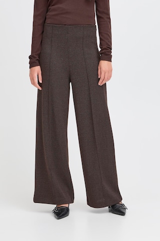 ICHI Wide leg Trousers with creases 'Kate ' in Brown: front