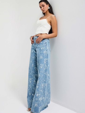 IT'S BASIC Wide leg Jeans 'PRINTED PALAZZO MID RISE JEANS' in Blue