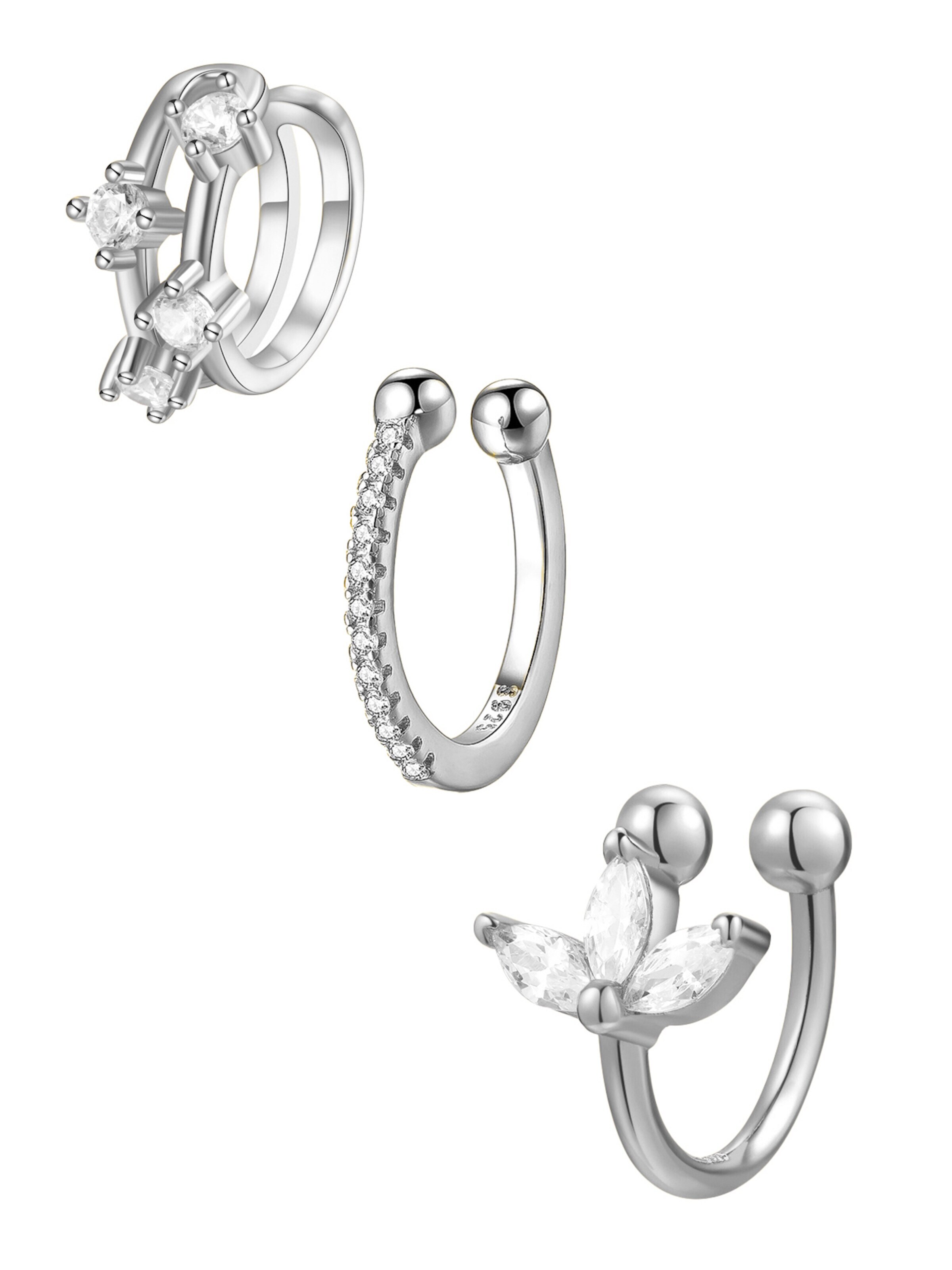 Boucles d'oreilles 'Cuff Trio' Hey Happiness en argent : devant