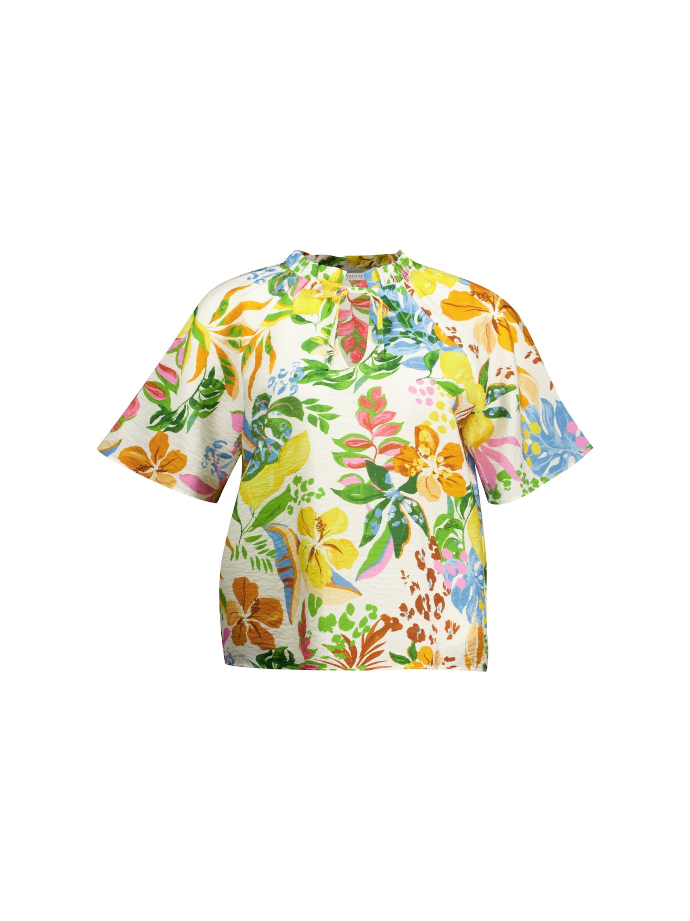 Deeluxe Chemisier 'Licia' en jaune / vert / rose / blanc cassé, Vue avec produit