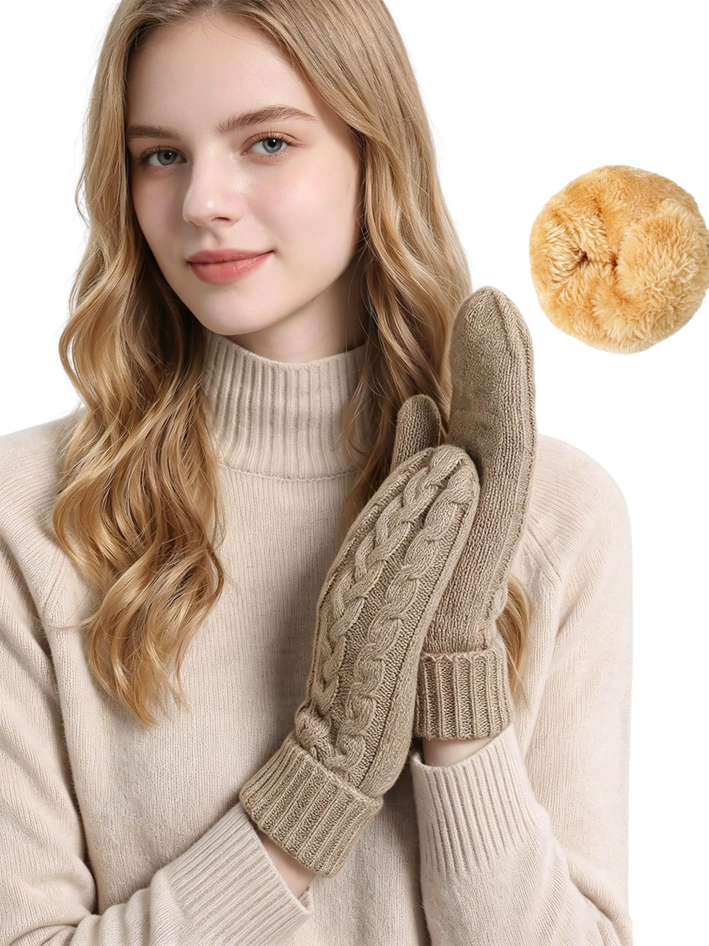Magicshe Handstulpen 'Strick Winterhandschuhe mit Fleecefutter Warm Weich'‌‌‌‌‌‌‌‌‌ in Braun: Vorderseite