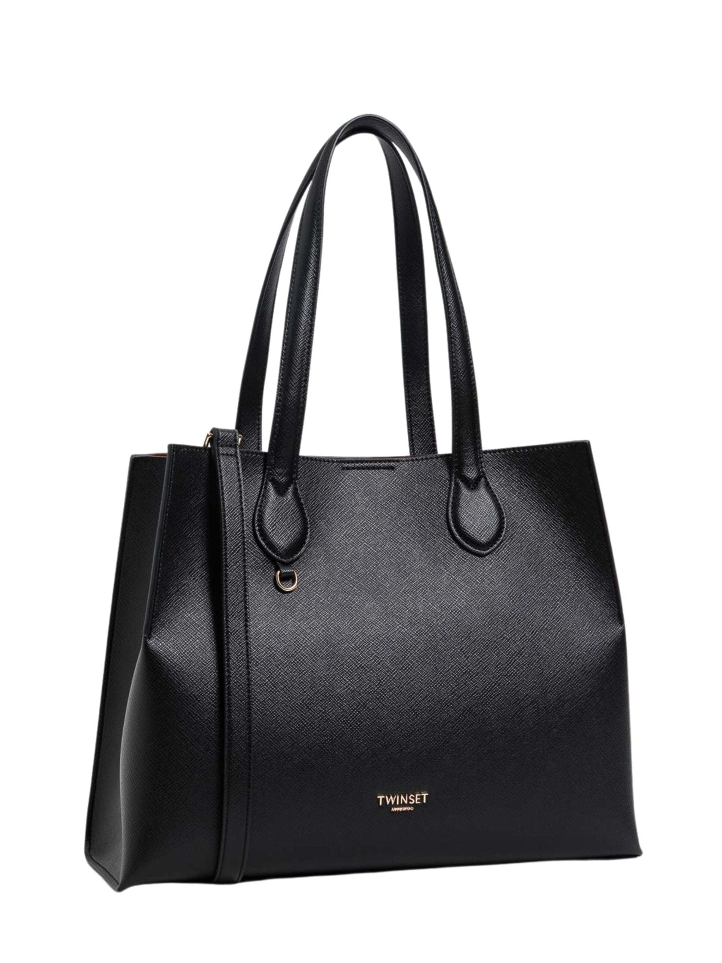Shopper 'black faux leather shopper bag' di Twinset in nero: frontale