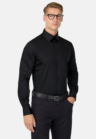 Coupe slim Chemise Boggi Milano en noir : devant