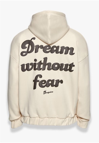 Dropsize Zip-Up Hoodie 'Dream Without Fear' in Beige