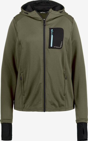 Ulla Popken Zip-Up Hoodie 'Hyprar' in Green: front