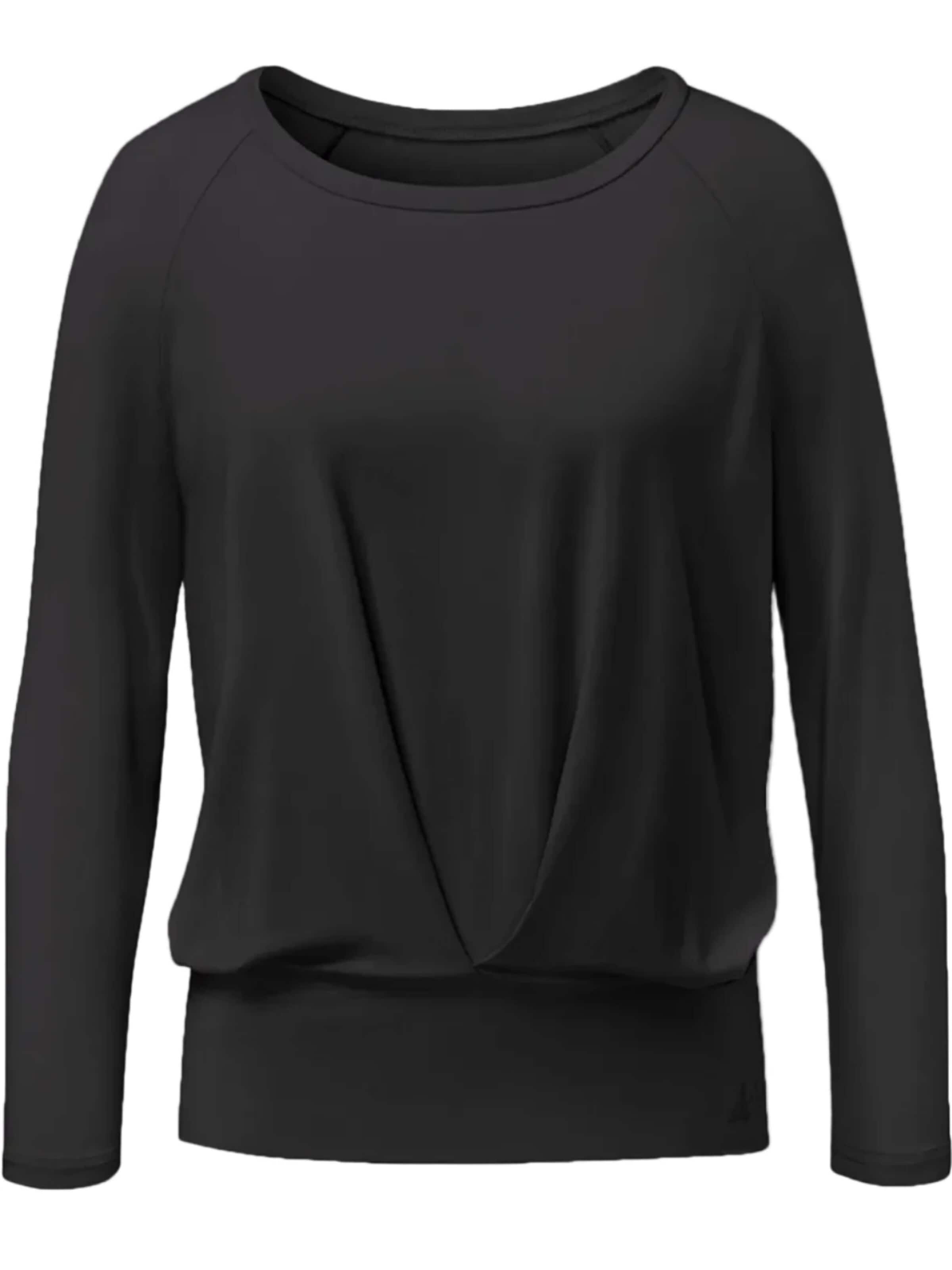 CURARE Yogawear Sports Top 'Langarmshirt Boxpleat - Black' in Black: front