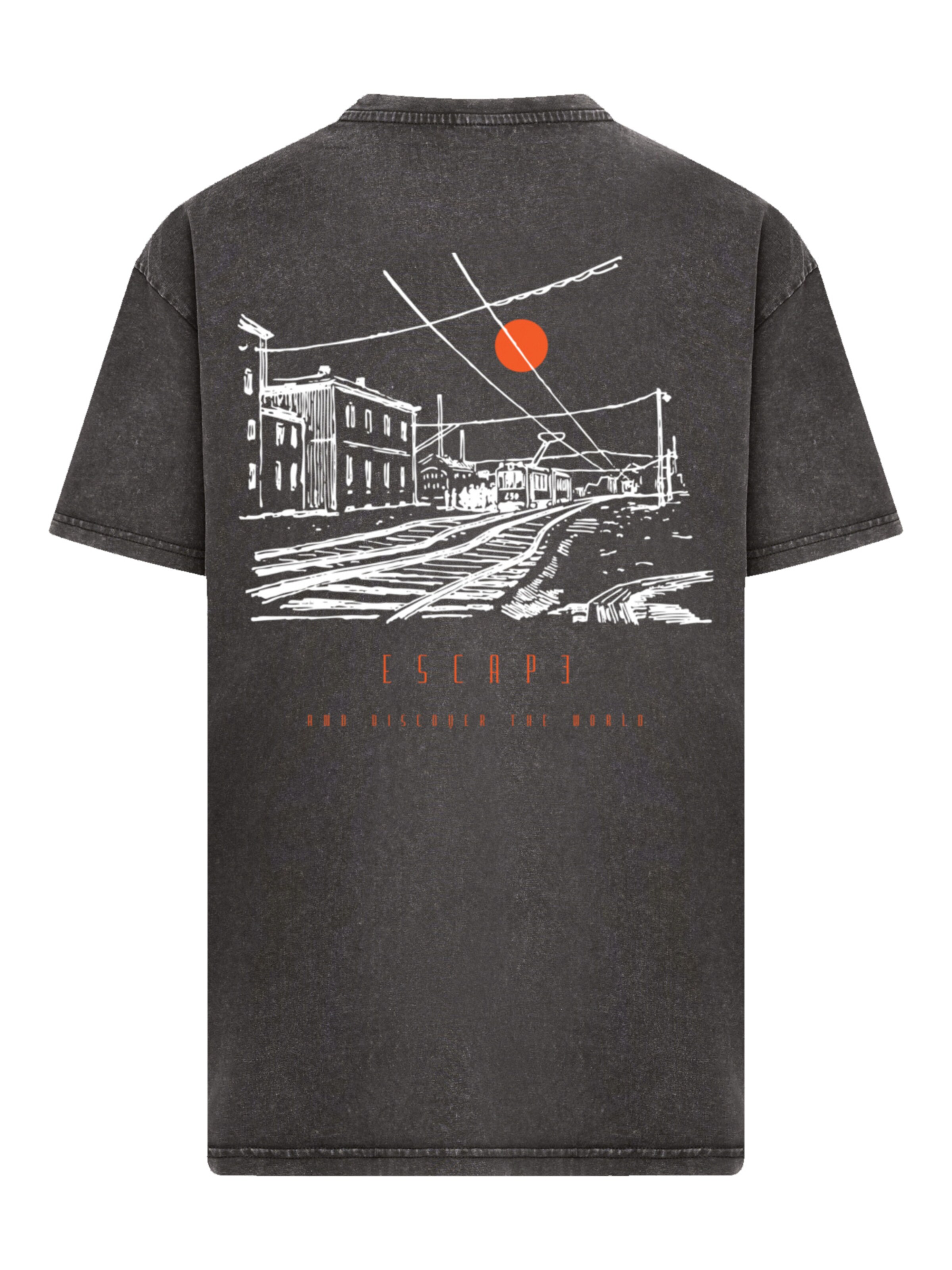 F4NT4STIC Shirt 'Escape Discover the World Town Train Station' in Zwart