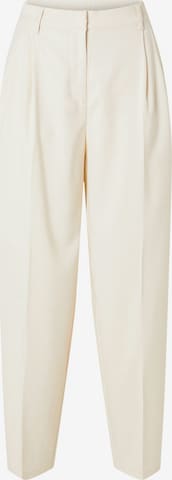 SELECTED FEMME Tapered Pleat-Front Pants 'SELFINA' in Beige: front