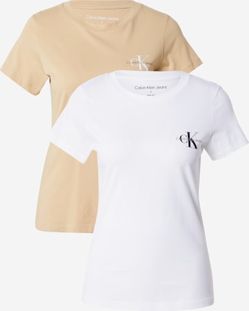 T-shirt Calvin Klein Jeans en beige : devant