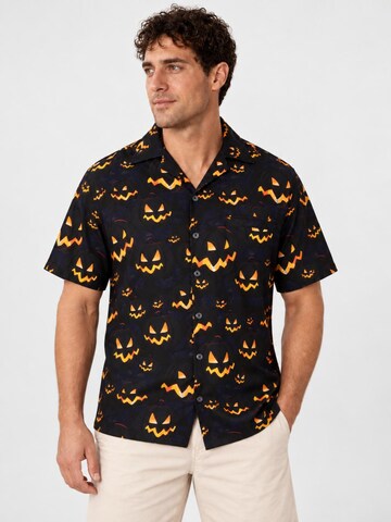 Maglietta 'Helloween Pumpkin Allover' di King Kameha in nero