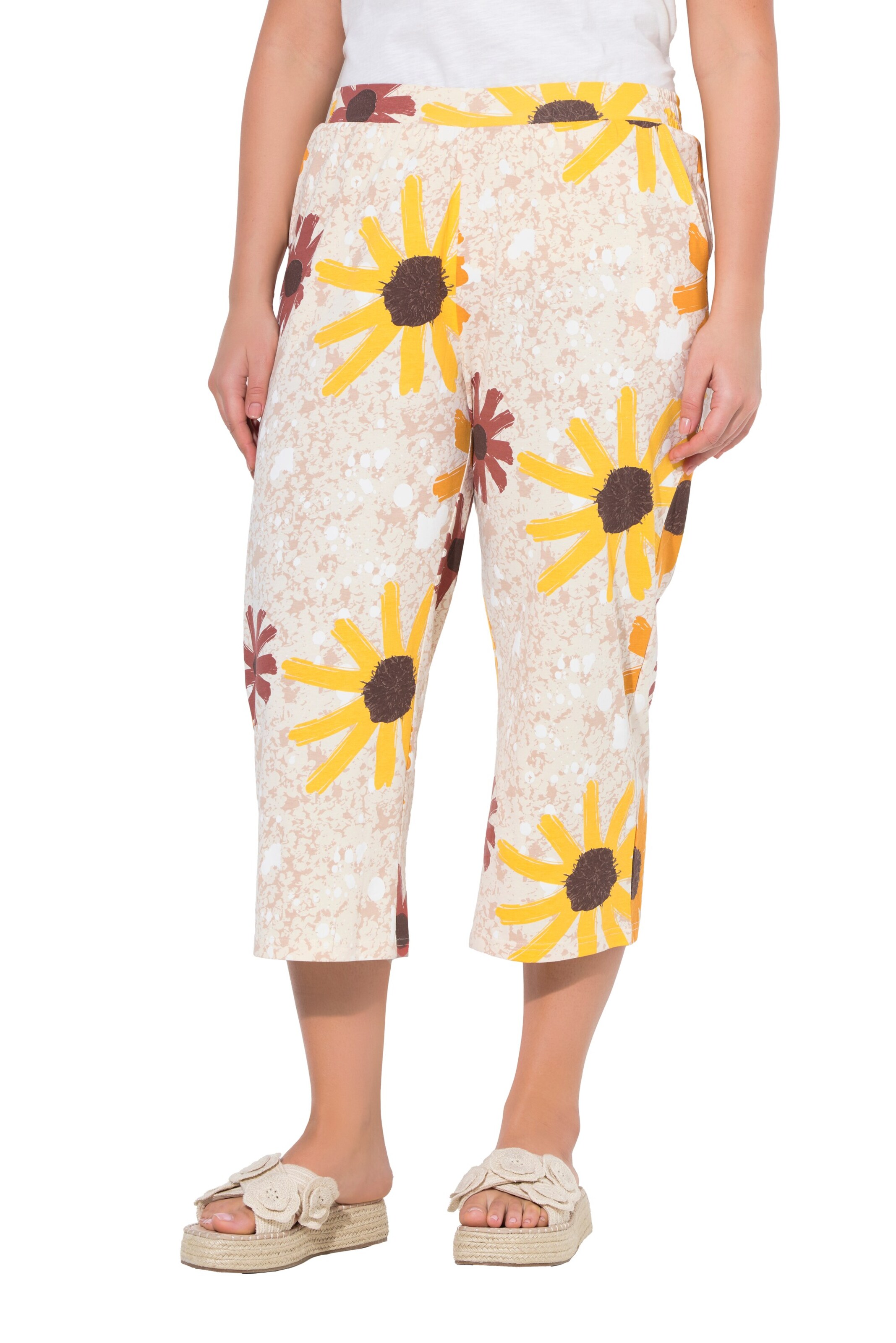 Ulla Popken Wide leg Broek in Beige: voorkant