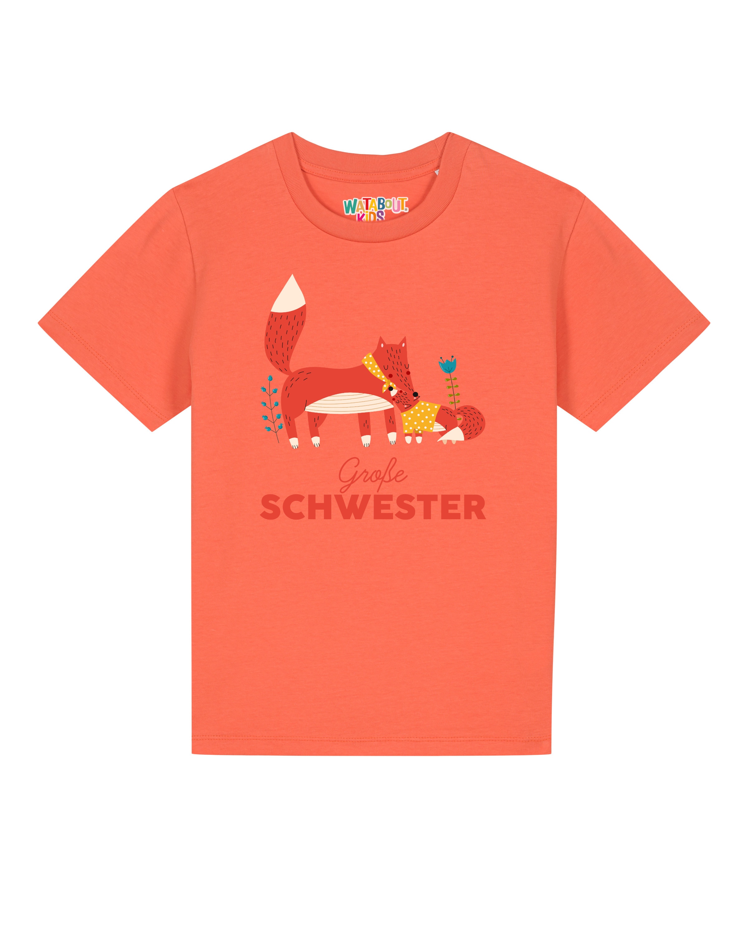 T-Shirt 'Fuchs Große Schwester' watabout.kids en orange : devant