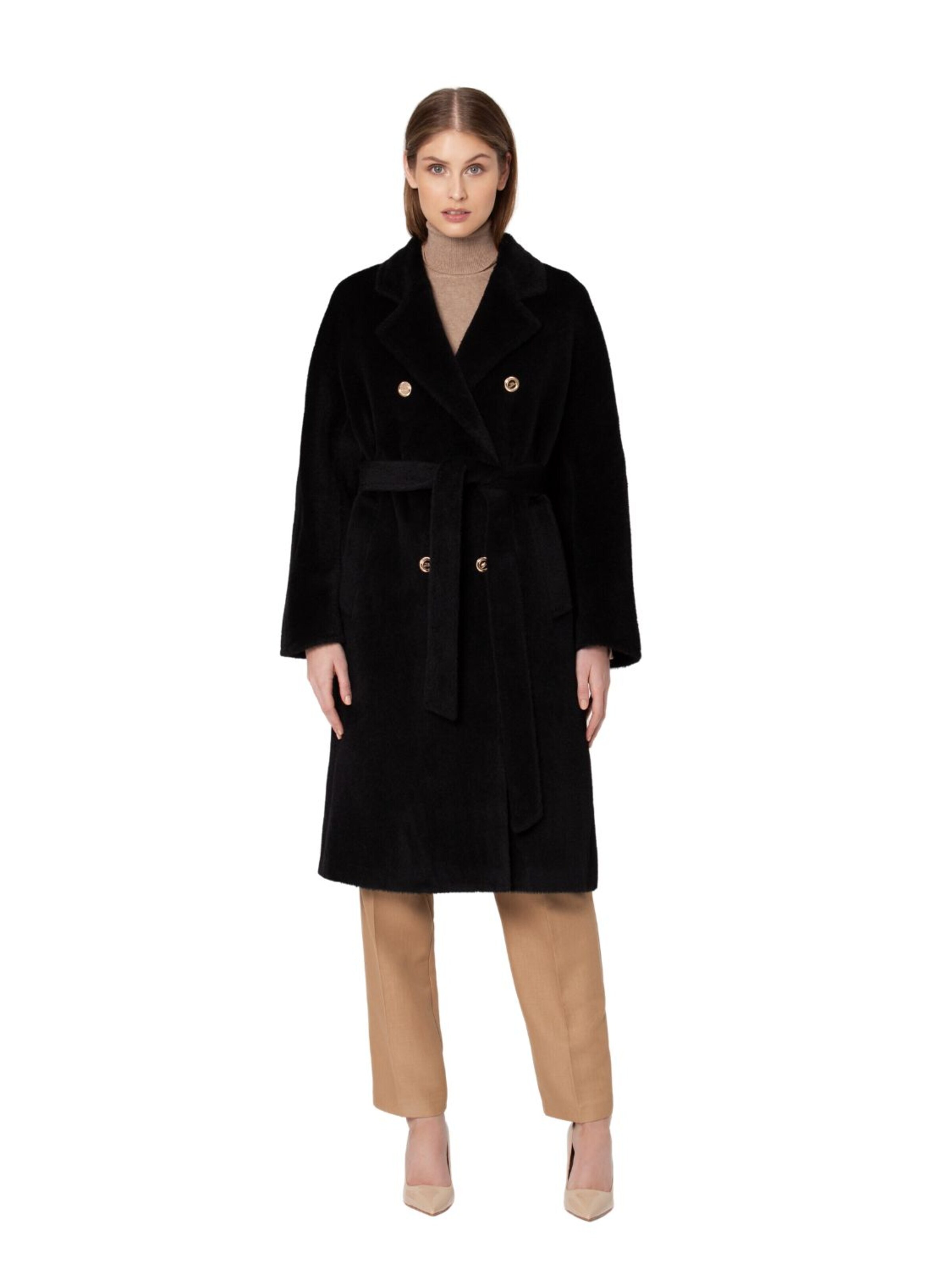 Giodoro - Sobretudo de inverno 'Adioro Black Alpaca Coat' em preto: frente