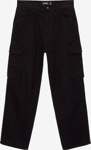 Pull&Bear Široke hlačnice Kargo hlače | črna barva: sprednja stran