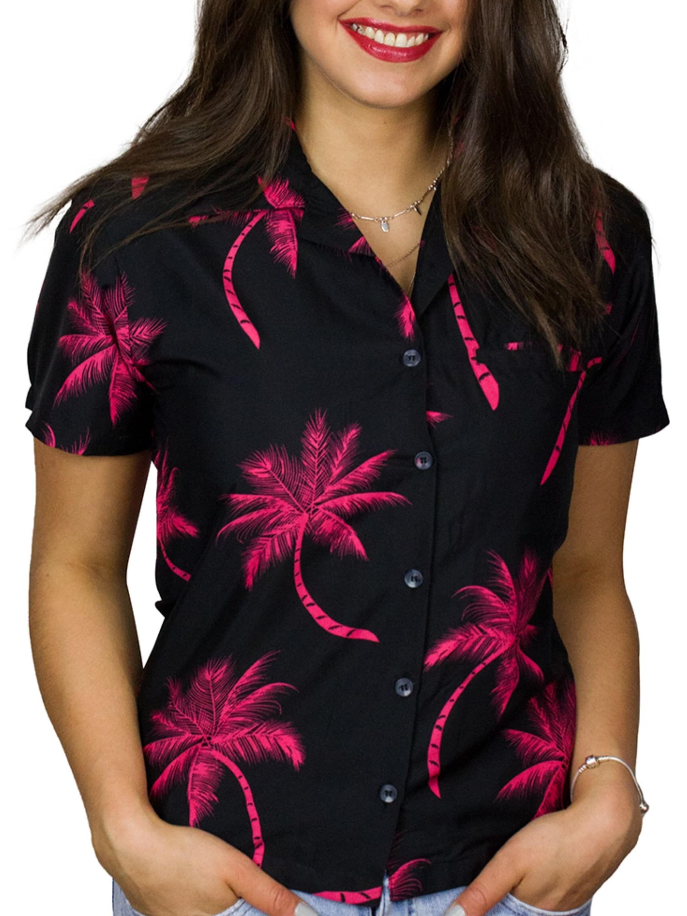 King Kameha Blouse 'Palmshadow' in Rood: voorkant