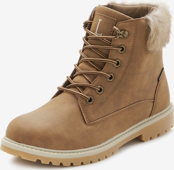 LASCANA Lace-Up Ankle Boots in Beige: front