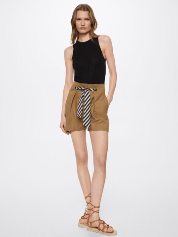 MANGO Loose fit Pleat-Front Pants 'Feli' in Brown