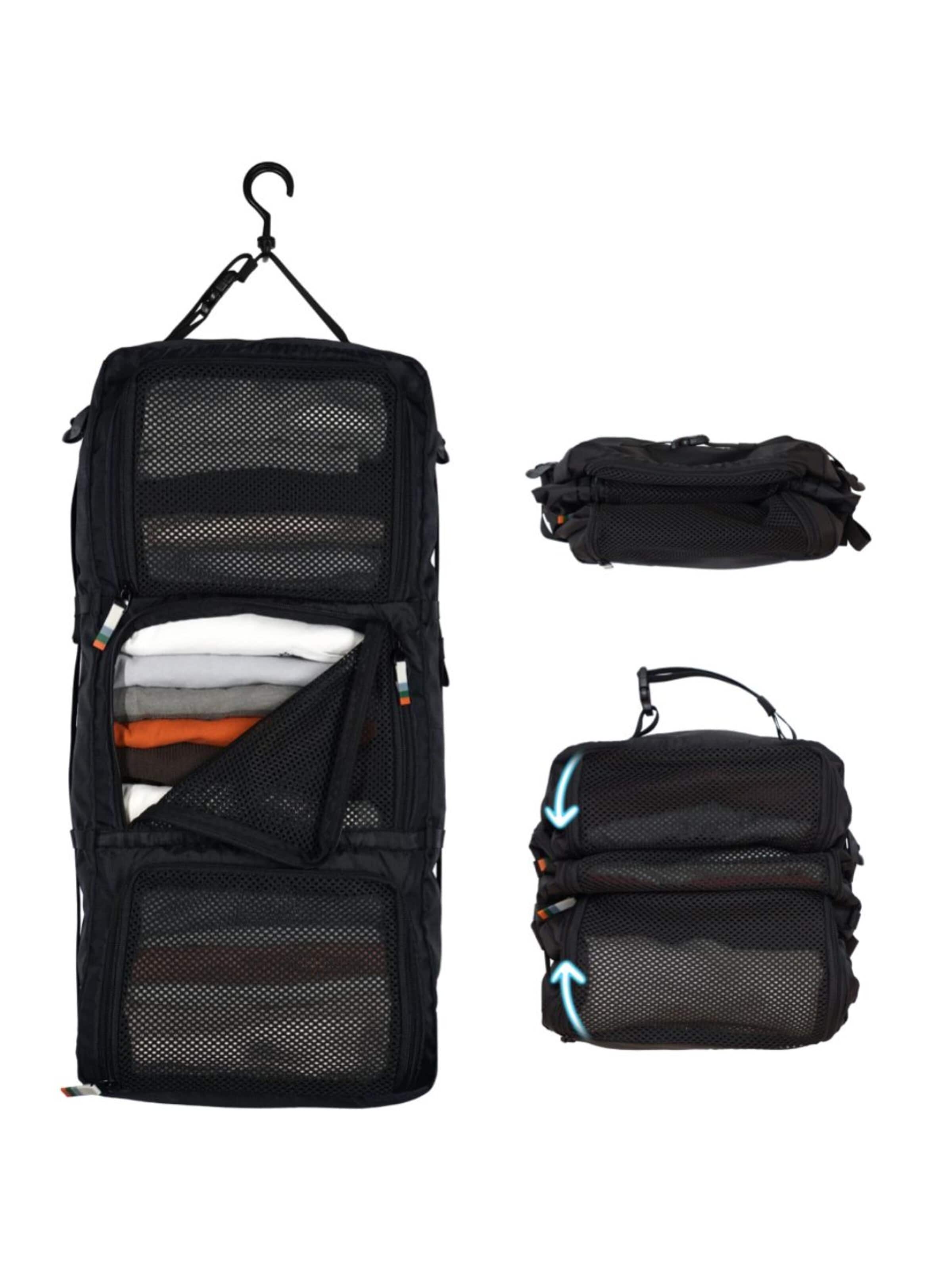 TRAVEL DUDE Reistas 'Hanging Packing Cube mit Kompression, Hängende Packwürfel für Rucksack und Koffer, Reise Regal in Schwarz' in Zwart: voorkant