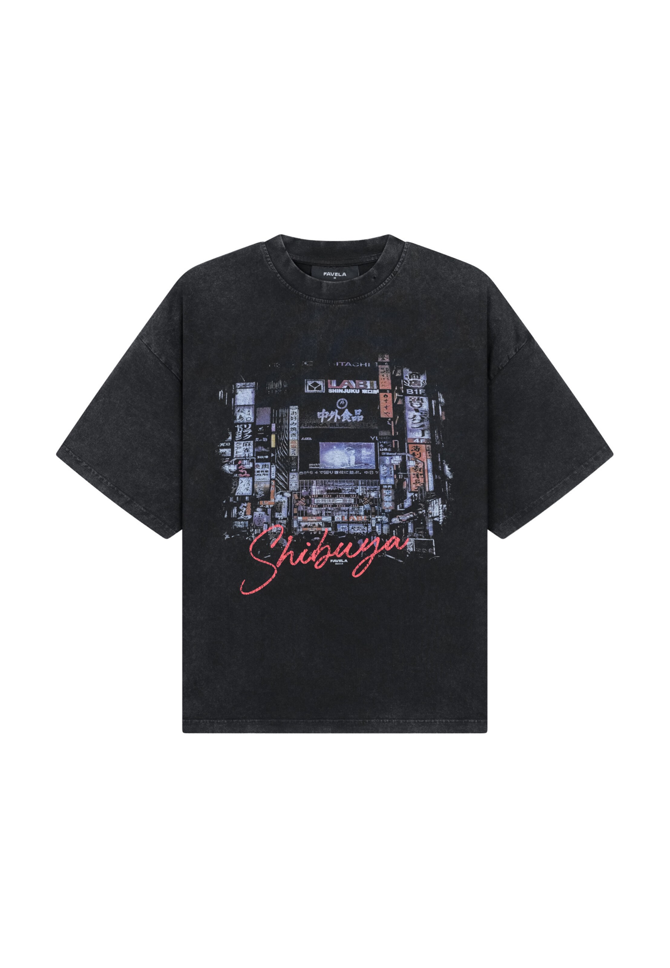 FAVELA T-Shirt 'Shibuya' in L in blau / taubenblau / himbeer / schwarz, Produktansicht