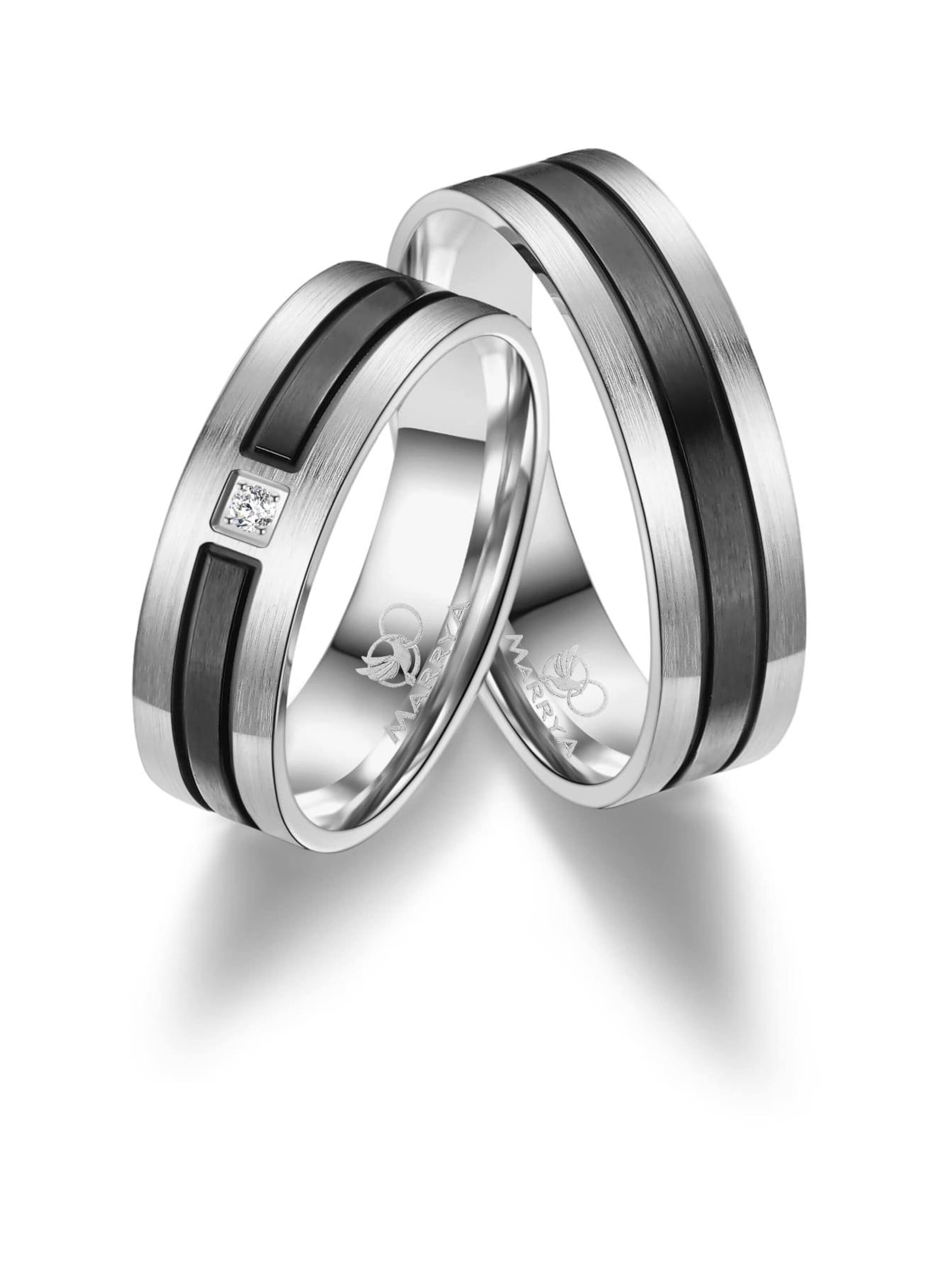 MARRYA Ring 'MARRYA ES-10 Ehering aus Edelstahl - Silberfarben & Schwarz' i vit: framsida