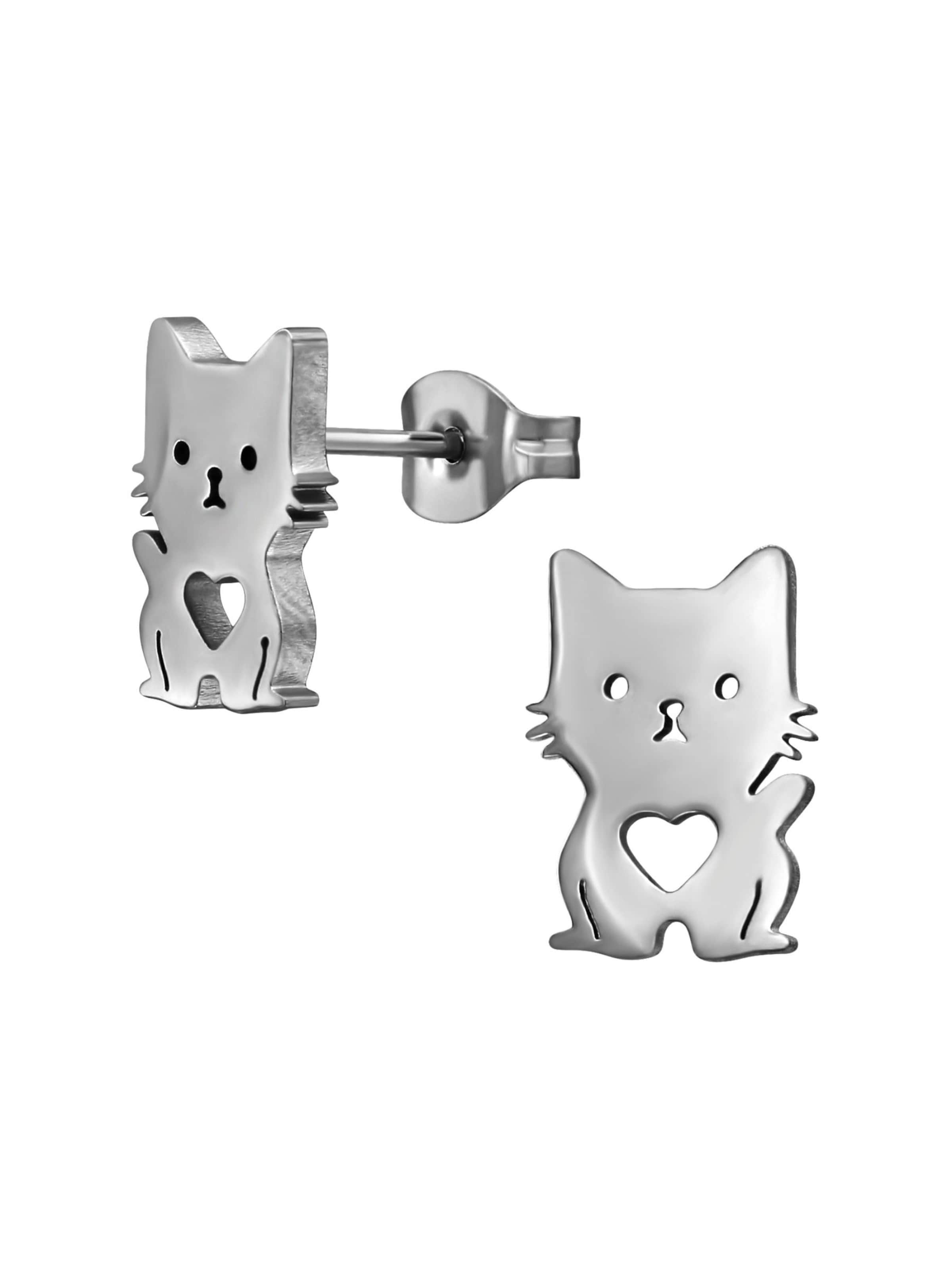 Maxte Earrings 'Ohrstecker Katze mit Herz aus Edelstahl' in Silver: front