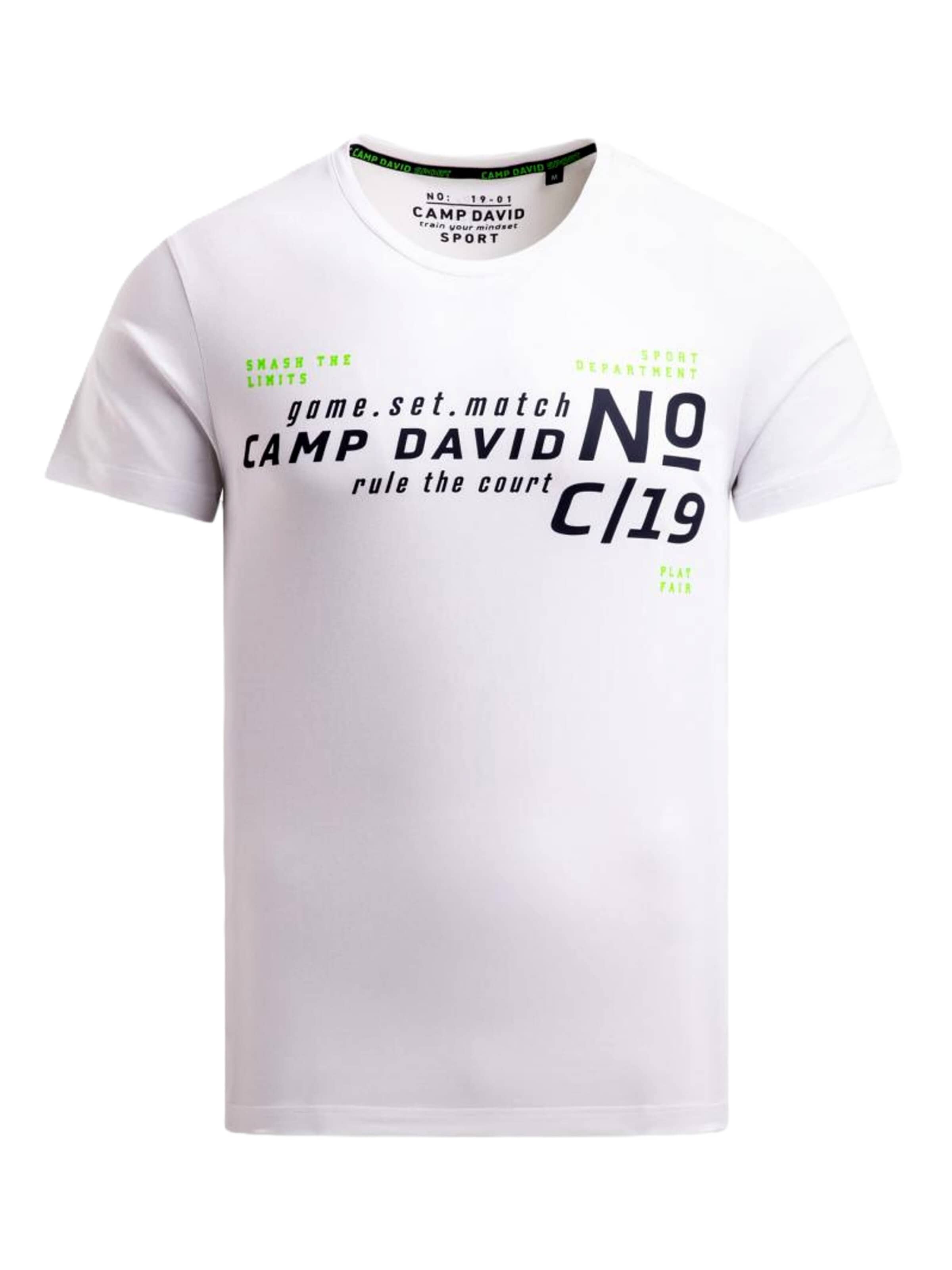CAMP DAVID T-shirt 'Game.Set.Match' i vit: framsida