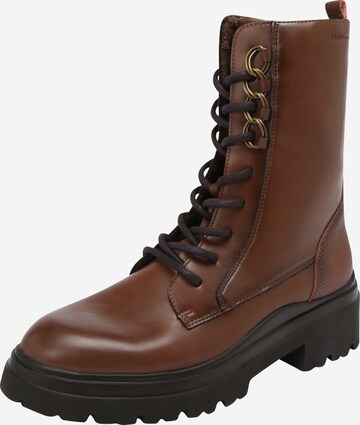 TOM TAILOR Lace-Up Ankle Boots in Brown: front