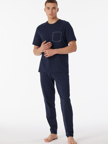 SCHIESSER Long Pajamas ' 95/5 ' in Blue: front