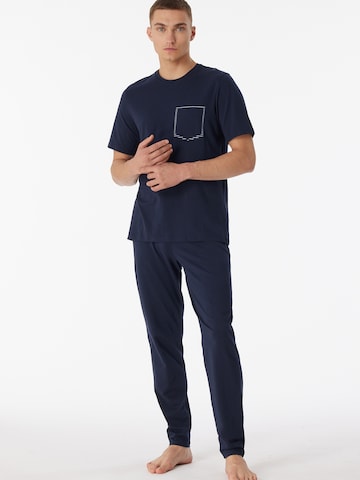 SCHIESSER Long Pajamas ' 95/5 ' in Blue: front