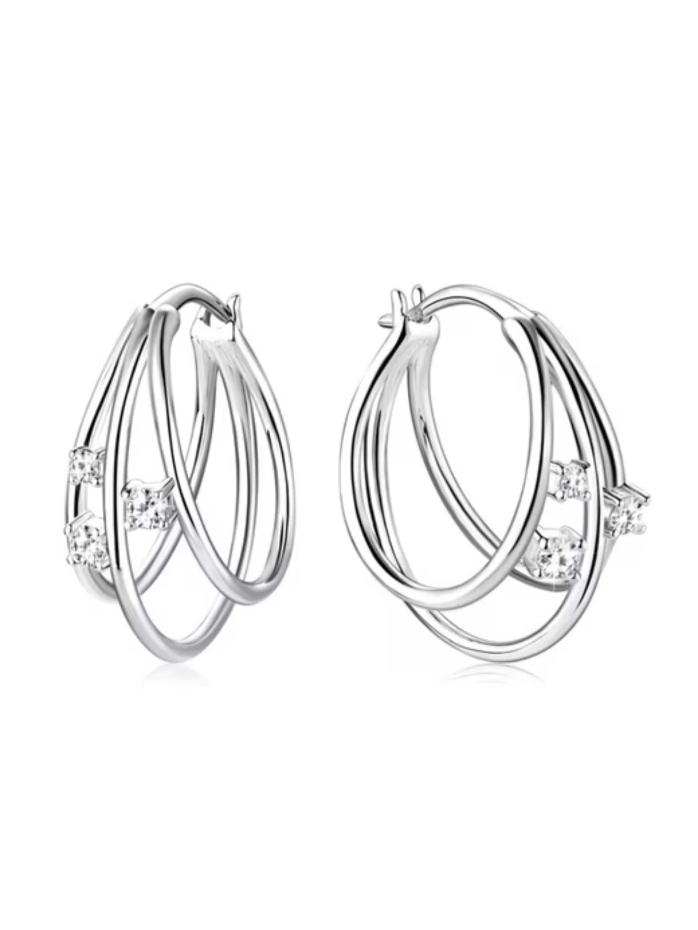 ROUGEMONT Jewellery Ohrringe 'Funkelnde Moissanit Creolen Ohrringe mit Echtheitszertifikat'‌‌‌‌‌‌‌ in Silber: Vorderseite