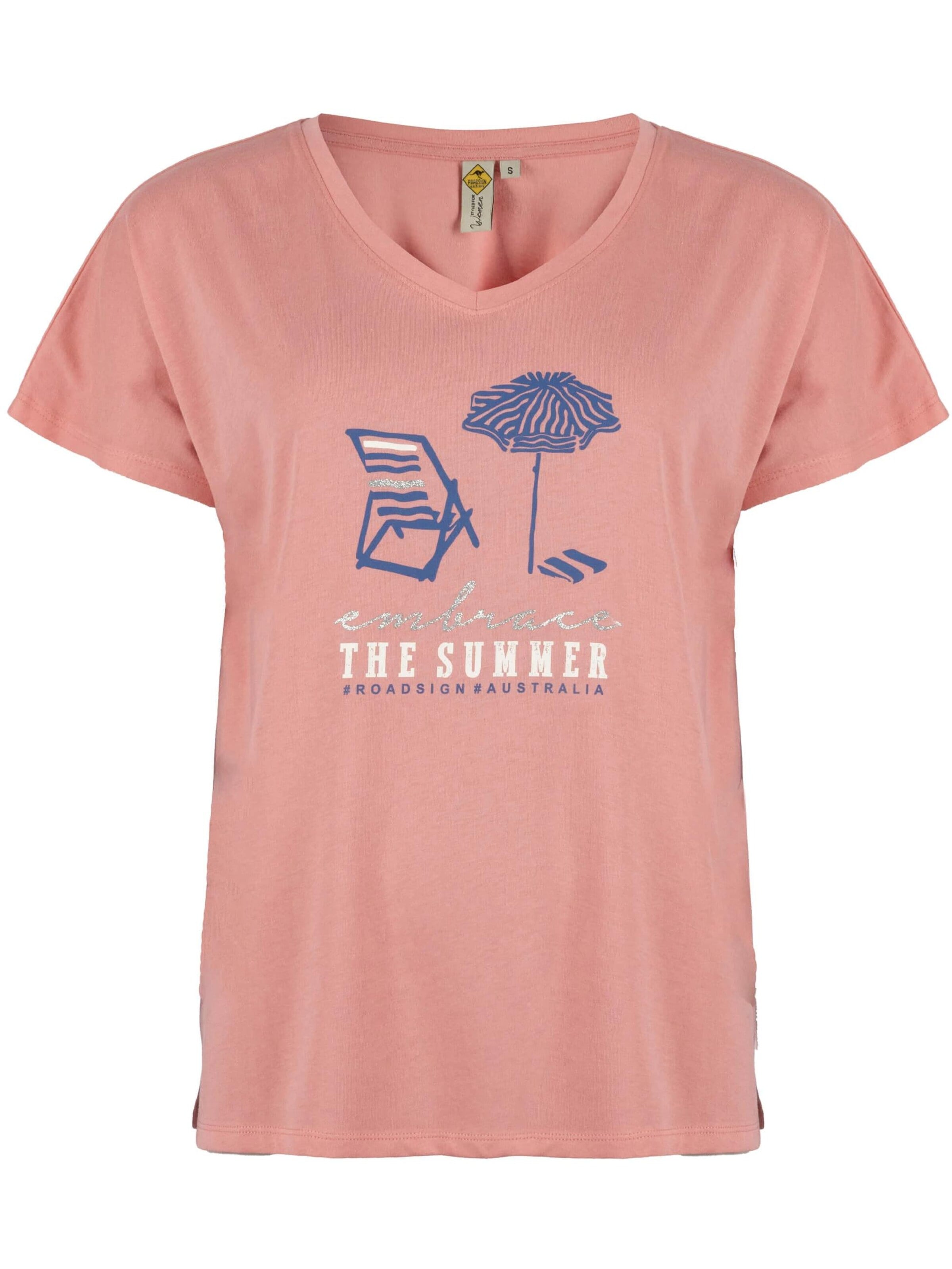 ROADSIGN australia Shirt 'T-Shirt Summer Ride mit sommerlichem Print, U-Ausschnitt, ideal für entspannte Looks' in Pink: front
