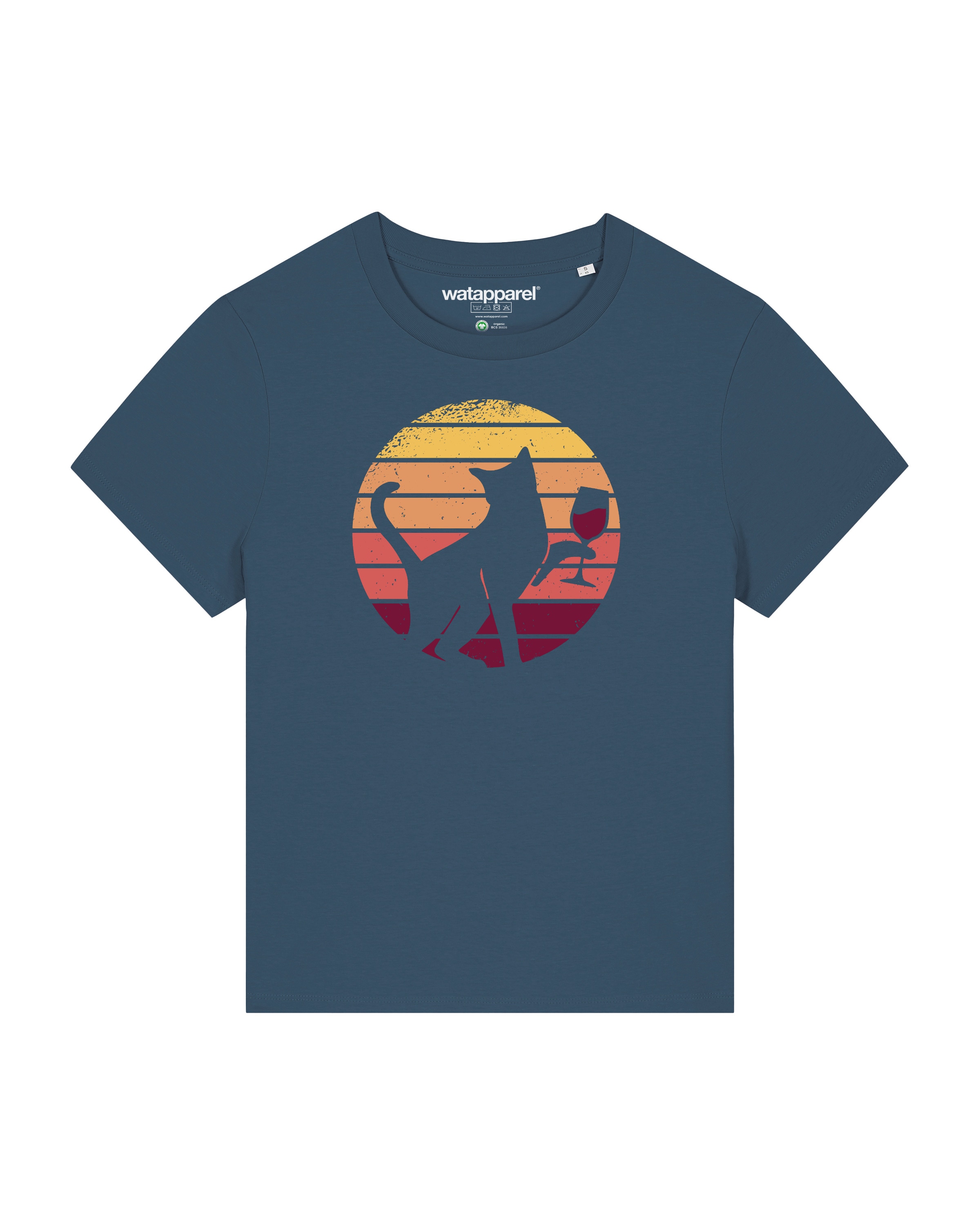 T-shirt 'Sunset Katze & Rotwein' Watapparel en bleu : devant