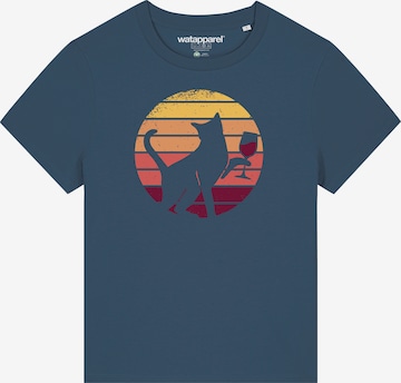 T-shirt 'Sunset Katze & Rotwein' Watapparel en bleu : devant