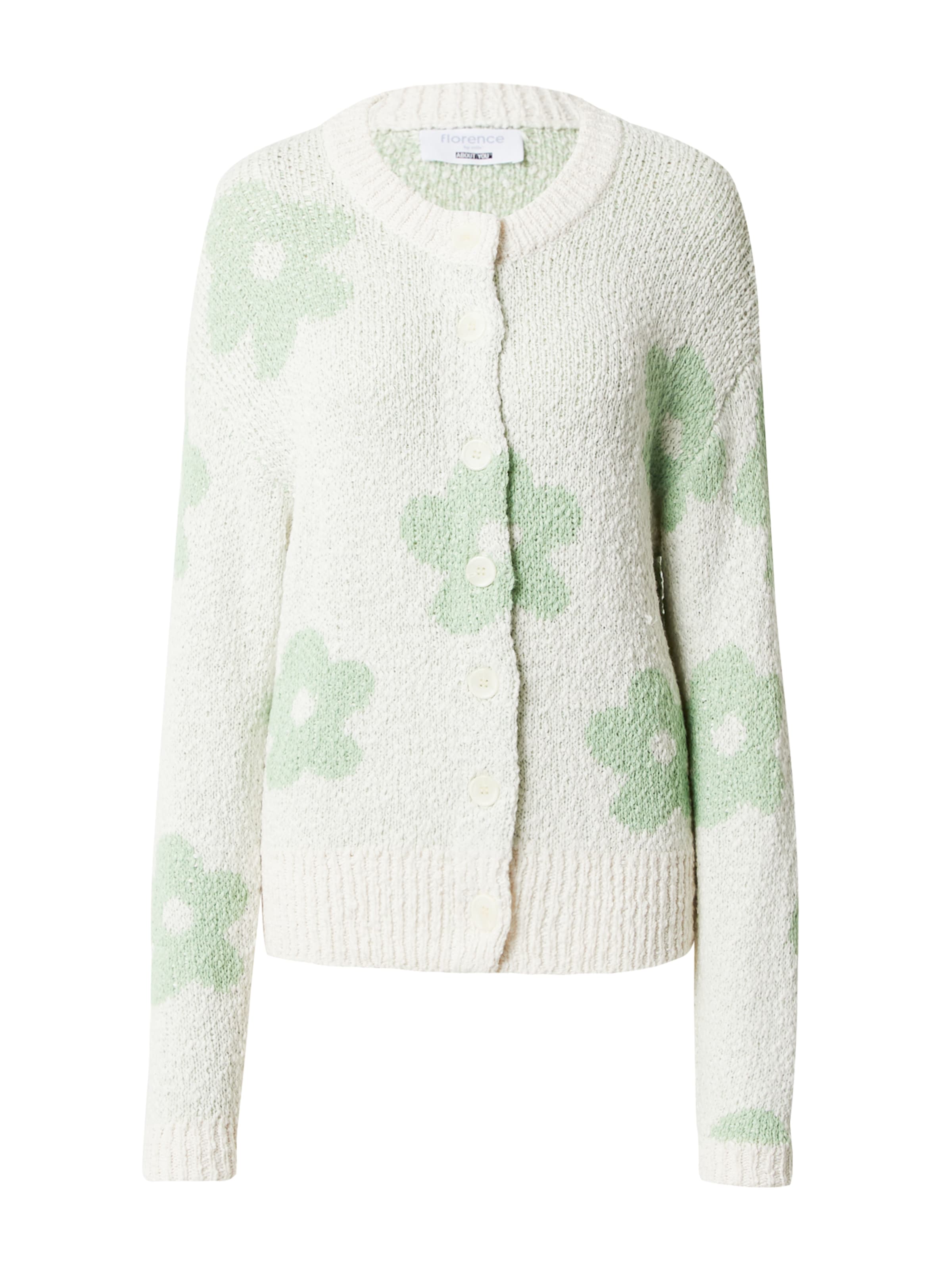 florence by mills exclusive for ABOUT YOU Cárdigan 'Meadow Flowers' en verde claro / offwhite, Vista del producto