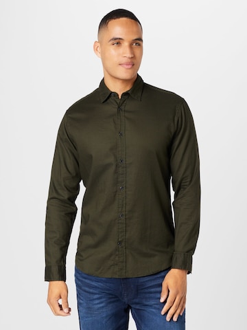 JACK & JONES Slim fit Button Up Shirt 'GINGHAM' in Green: front