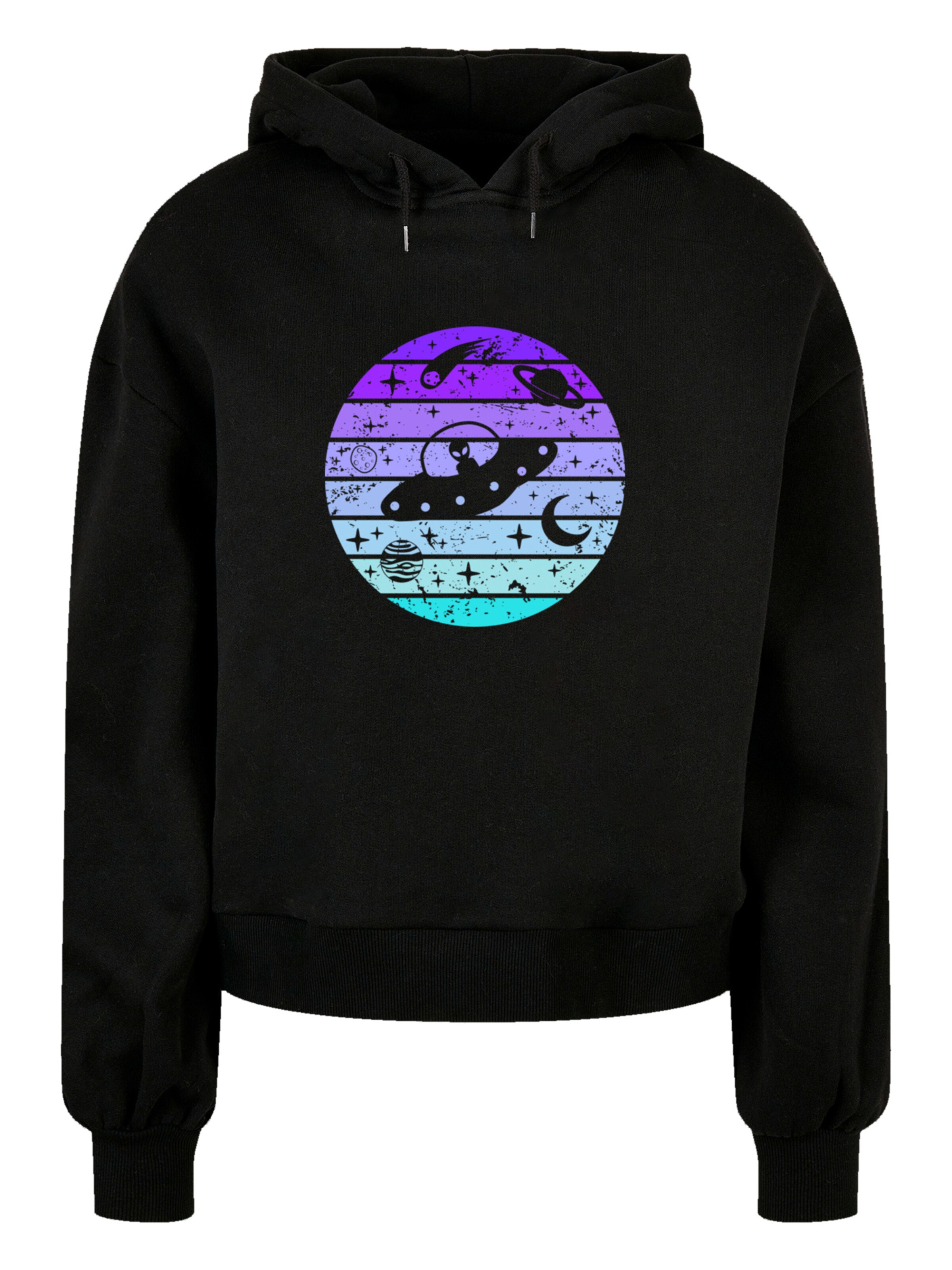 Sweat-shirt 'Retro Alien Weltraum Sonnenuntergang' F4NT4STIC en noir : devant