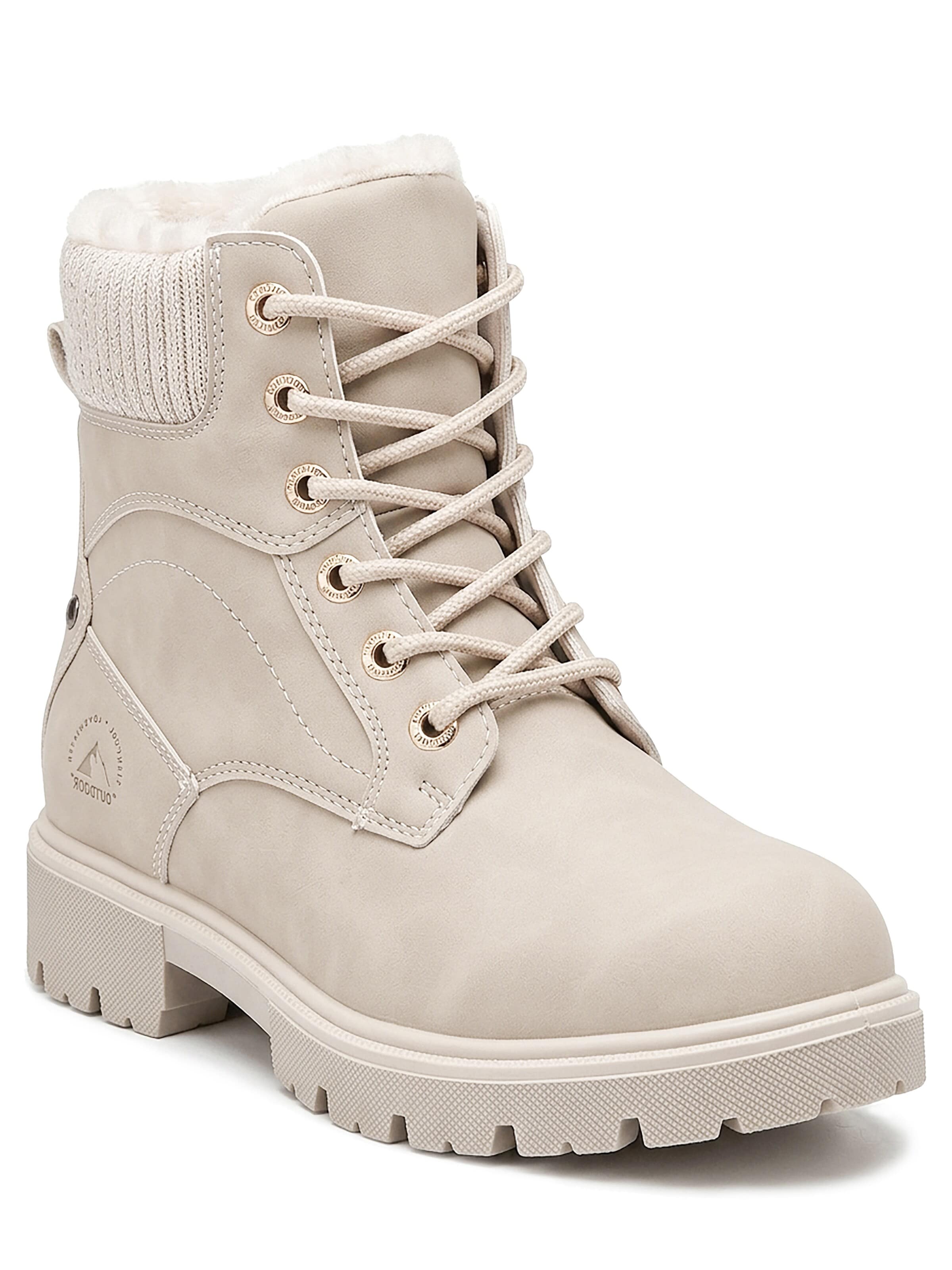 Lucky Z Booties 'Collar Lace Up Casual Ankle Boots' in Beige: front