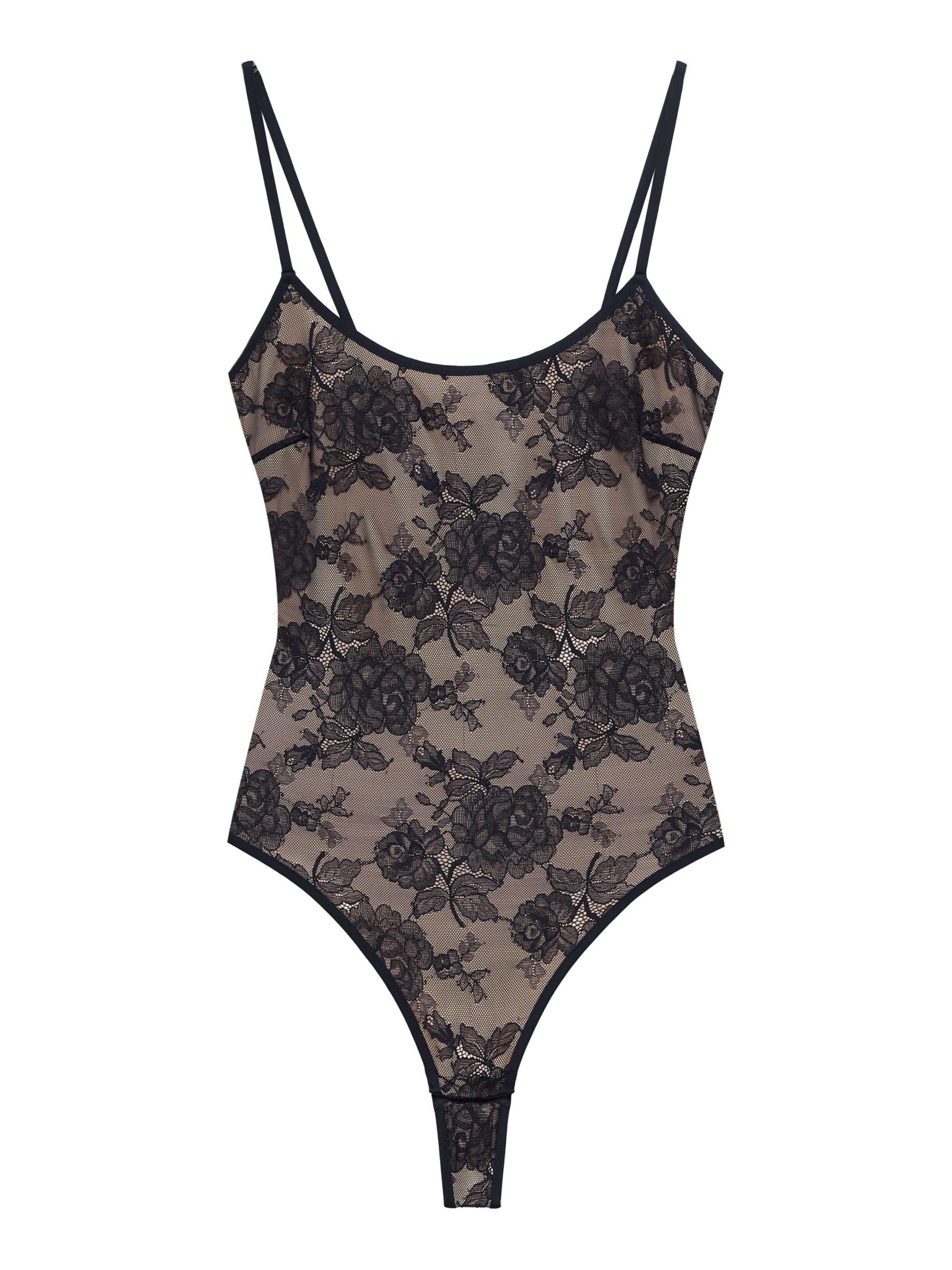 ESOTIQ - Body 'Koronkowe body w róże na ramiączkach BODYLACE  Esotiq x Eva Minge | czarny L' en negro