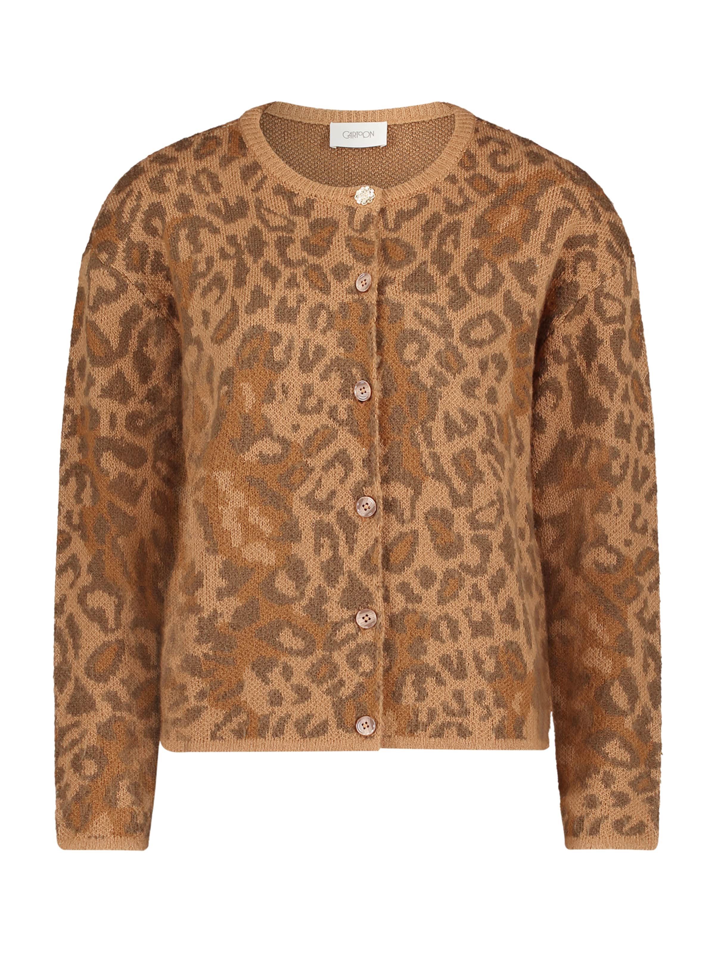 Cartoon Knit Cardigan in Brown: front